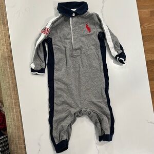 Ralph Lauren Gray and Navy Kids Footie with Red Logo
